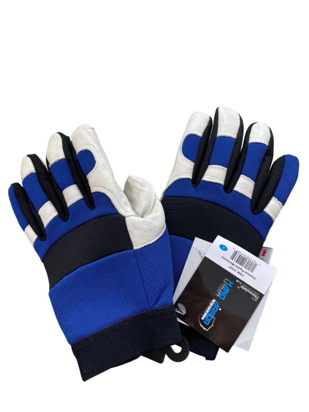 Hand Armour Gloves Large Premium Pigskin Mechanic Colorblock Blue White Work NEW